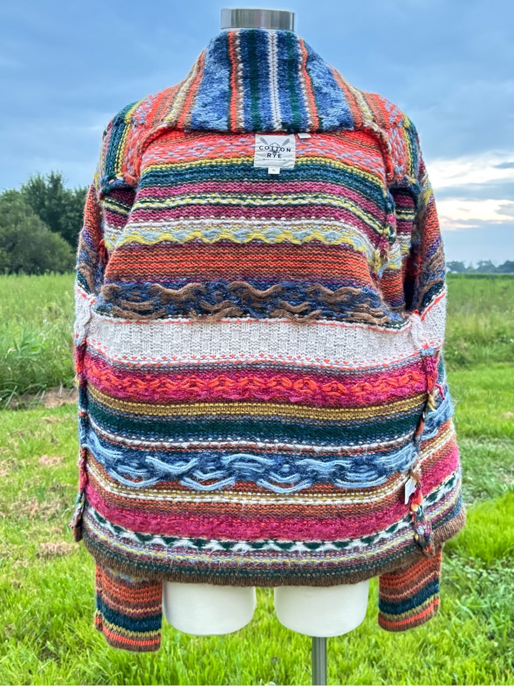Fair Isle Womens Chunky Cardigan Sweater M Boho Indie Southwestern Concho Tassel - Picture 8 of 16